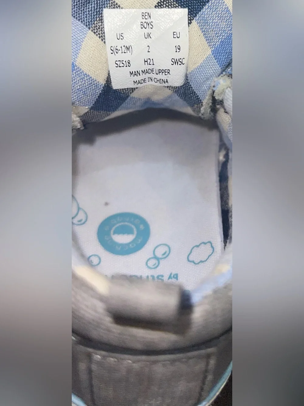 Stride Rite Small 6-12 Months crib shoe Ben Velcro Gray Blue